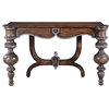 Console Portico Solid Wood Swedish Moss Accents Rustic Pecan Turned
