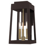 Livex Lighting - Livex Lighting Bronze 3-Light Outdoor Wall Lantern - This updated industrial design comes in a tapering solid brass bronze frame with a sleek, straight-lined look and features clear glass panels.