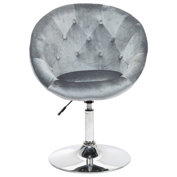 Antoinette Round Tufted Vanity Chair, Steel Gray Velvet