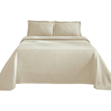 100% Cotton Geometric Pillow Sham Bedding Set, Ivory, Queen