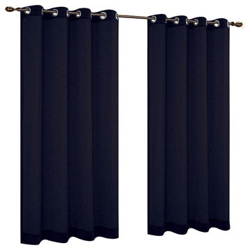54" x63" FauxLinen Sheer Set of 2 Curtain Panels, Grommets, Navy Blue
