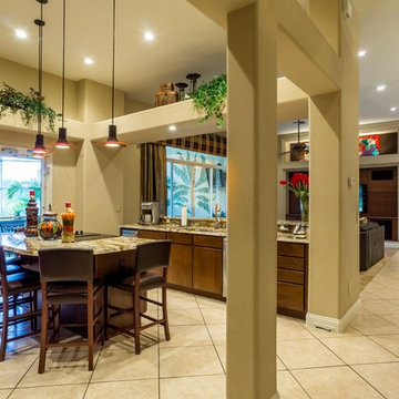 Massive kitchen, large cooktop island.