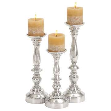 Traditional Silver Aluminum Metal Candle Holder Set 30919