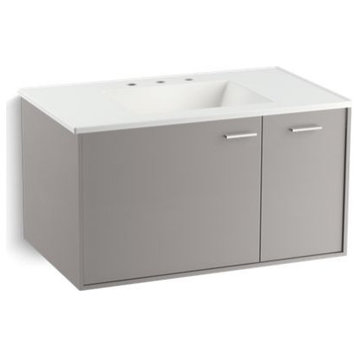Jute Wall-Hung Vanity Cabinet With 1 Door, 1 Drawer on Right, Mohair Grey, 36"