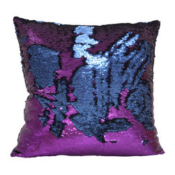 DECORATIVE PILLOWS MIAMI - Zoe Sequins Pillow, Purple and Blue, 20"x20" - Decorative Pillows