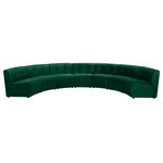 Meridian Furniture - Limitless Velvet Upholstered 7-Piece Modular Sectional, Green - Invest in your home's comfort with this Limitless 7 Piece Sectional. This modular unit offers tons of flexibility in the number of ways that you can put each piece in the Limitless collection together to get the ideal customized look. Upholstered in green velvet, this beautiful piece is soft and cool to the touch, so you can feel comfortable from every angle. Button and channel tufting add to this unit's upscale look and contemporary charm.