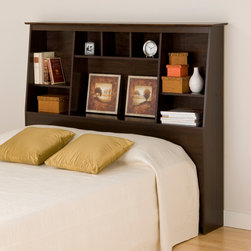 Prepac Slant-Back Tall Double / Queen Bookcase Headboard in Espresso - Headboards