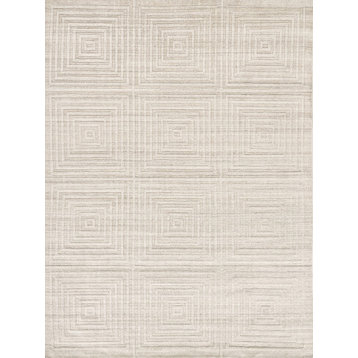 Castelli Handmade Hand Loomed Wool and Bamboo Silk Ivory Area Rug, 10'x14'