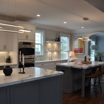 Bright white and soothing grey kitchen and bath in Raleigh