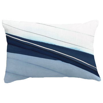 Boat Bow Wood Geometric Print Throw Pillow With Linen Texture, Blue, 14"x20"