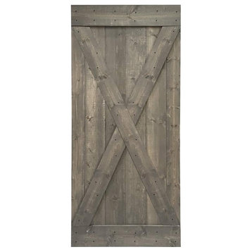Stained Solid Pine Wood Sliding Barn Door, Weather Gray, 36"x84", X Series