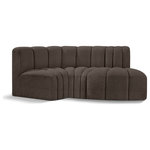 Meridian Furniture - Arc Boucle Fabric Upholstered 3-Pc. S-Shaped Modular Sectional, Brown - Give your living room or den the perfect blend of style and versatility with this Arc boucle fabric curved modular Sectional. Part of the Arc modular furniture collection, this Sectional comes upholstered in rich brown boucle fabric and features deep channel tufting that adds a touch of luxury while enhancing comfort and support. A seamless combination of form and function, this chair can be used with other Arc pieces to create a myriad of configurations in your well-curated room.