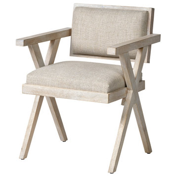 Topanga Beige Fabric Wrap Seat With Blonde Solid Wood Frame Dining Chair