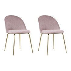 Millennial Brass Velvet Upholstered Dining Chair, Blush Pink, Set of 2