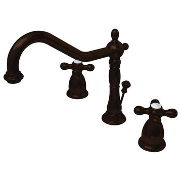 Traditional Bathroom Sink Faucet, Large Spout With 2 Levers, Oil Rubbed Bronze
