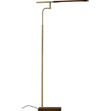 Barrett Led Floor Lamp - Walnut Finished Ash Wood with Antique Brass Accents