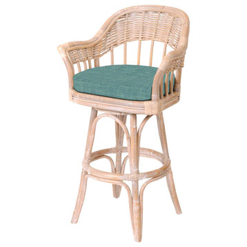 Bridgeport 30" Swivel Barstool In Rustic Driftwood With Seaworld Seafoam