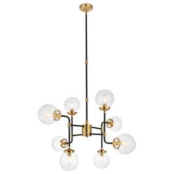 Anastasia Chandelier Black and Gold Finished Metal Clear Glass Globes