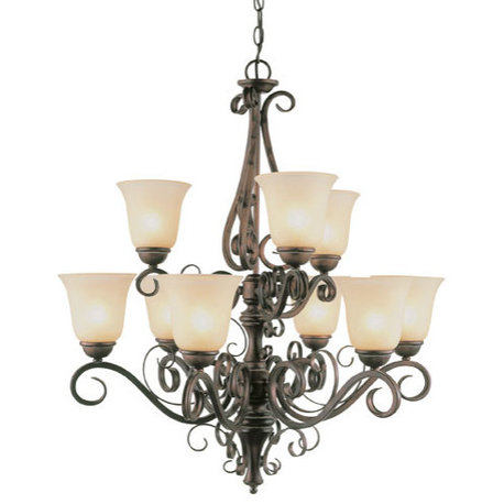 Trans Globe 7799 ABR Rustic Iron 9 Light Chandelier, Antique Brown Rust