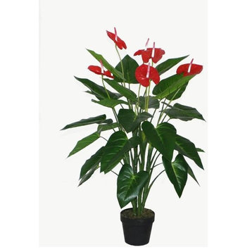 41" Decorative Potted Artificial Tropical Green and Red Anthurium Plant