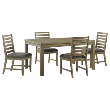 Saunders 5PC Extendable Dining Table Set 4 Slat Back Chairs Brown Acacia Wood