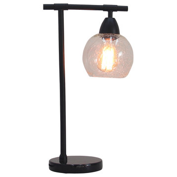 18" Stationary Downbridge Table Lamp, Black Metal, Clear Glass and Black Marble