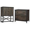 Home Square 2-Piece Set with Lateral File and Library Hutch in Carbon Oak