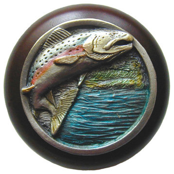 Notting Hill Leaping Trout/Dark Walnut Wood Knob - Pewter Hand Tinted