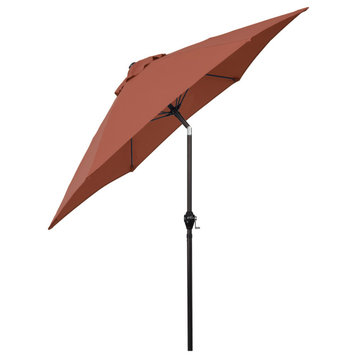 9' Patio Umbrella, Fiberglass Ribs, Crank Lift, Push-Button Tilt, Brick