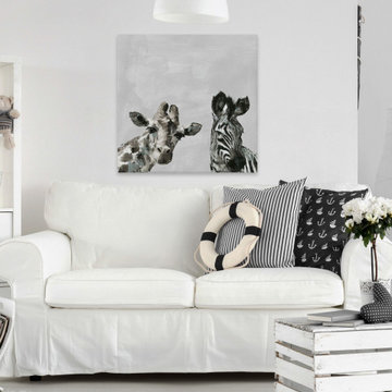 "Giraffe and Zebra V" Painting Print on Wrapped Canvas