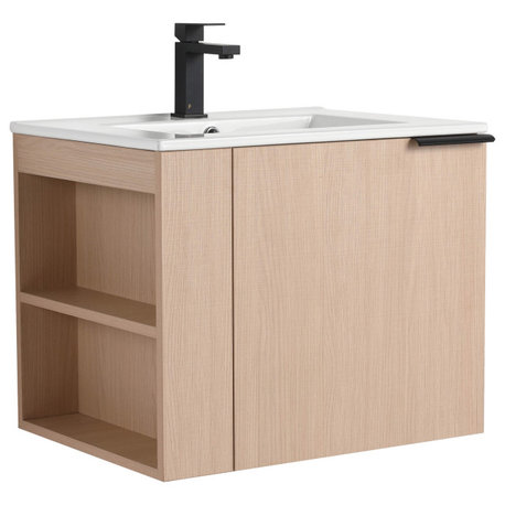 Fine Fixtures Elmridge Modern Bathroom Vanity, White Oak, 24", Left Hand