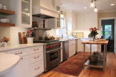 This is an example of a large transitional kitchen in Minneapolis.