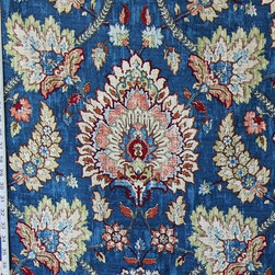 Blue Persian rug fabric Craftsman linen - Drapery Fabric