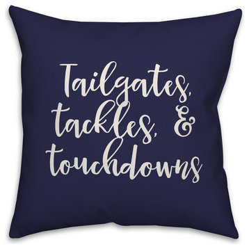 Tailgates, Tackles, & Touchdowns in Navy 18x18 Throw Pillow Cover