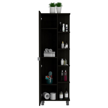 Tuhome Furniture Urano 62" Linen Cabinet with Open Storage in Black