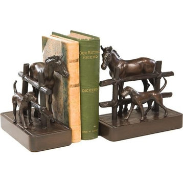 Bookends Bookend EQUESTRIAN Lodge Dog Field Separated by Fence Horse