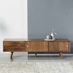 Svend Entertainment Unit - Solid Walnut - 180x45x50cm - Reversible Door - Dining Tables