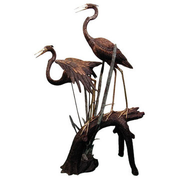 2 Herons Resting on a Branch Sculpture