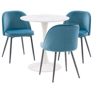 Corliving Ivo Pedestal Bistro Dining Set With Teal Chairs4pc