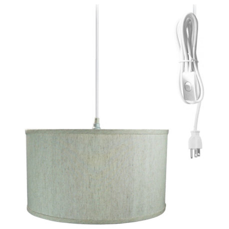 1 Light Swag Plug-In Pendant 16"w Textured Oatmeal Shade, 17' White Cord