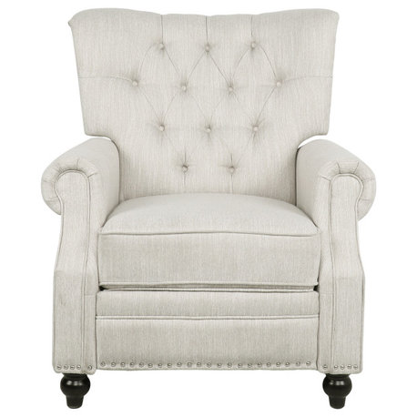 Welch Tufted Recliner, Beige/Dark Brown, Fabric