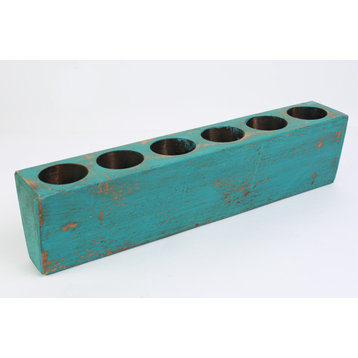 Small Sugar Mold-6 Hole-Mold Only Wood Candle Holder, Turquoise