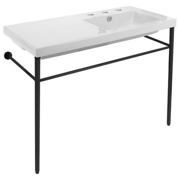 Ceramic Console Sink and Matte Black Stand, Three Hole
