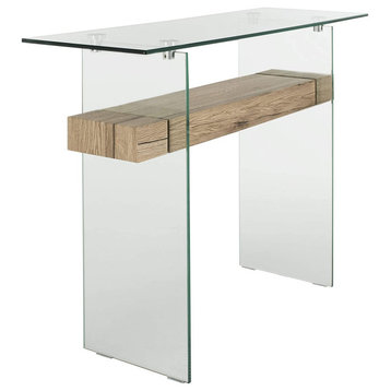 Stunning Console Table, Glass Construction With Unique MDF Accent, Natural