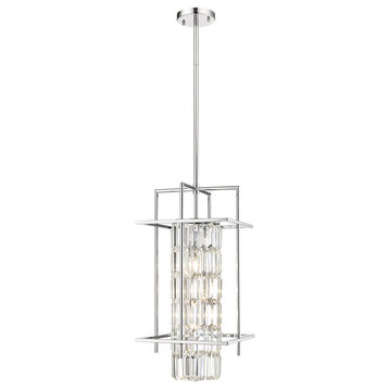 Chrome Frame Cage Chandelier, Clear Crystal