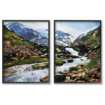 Peaceful Rocky Mountains Water Landscape Painting, 2pc, each 16 x 20