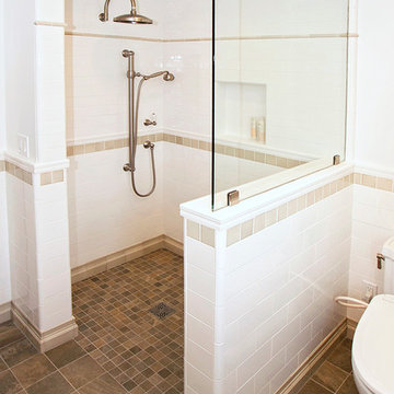 Level Entry Shower with White Tile & Rain Shower HEad