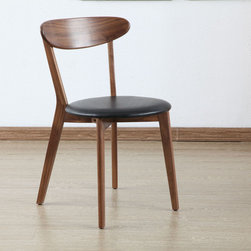 Henrik Solid Walnut Dining Chair - Black PU Leather Seat - Dining Chairs