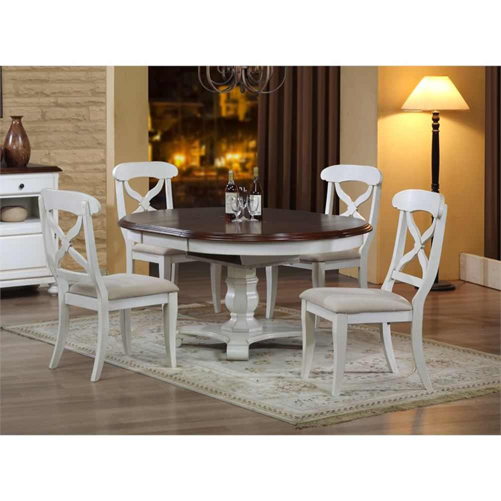 Pemberly Row Round/Oval Extendable Dining Table in White/Brown Wood ...