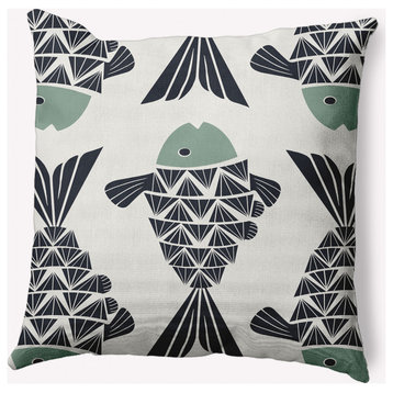 16x16" Big Fish Nautical Decorative Indoor Pillow, Sage